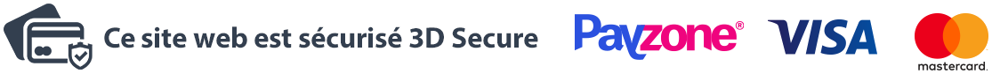Site sécurisé 3D Secure. Paiement par Payzone, Visa et Mastercard